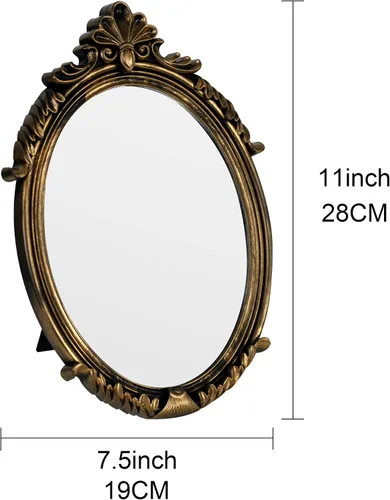Miniatura 3 de Espejo de maquillaje ovalado de plástico dorado vintage (bronce, 11 x 7 pulgadas)