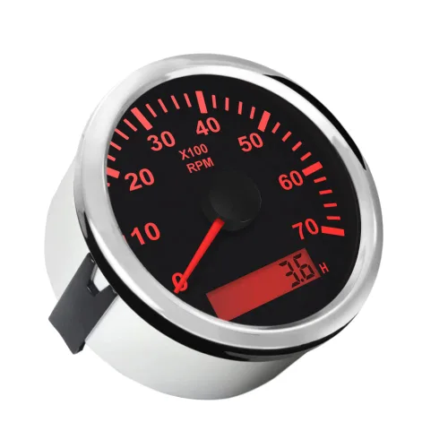 Miniatura 2 de ELING Tacómetro universal con medidor de horas 7000RPM 3 3/8" 12V 24V con retroiluminación Negro y acero inoxidable.