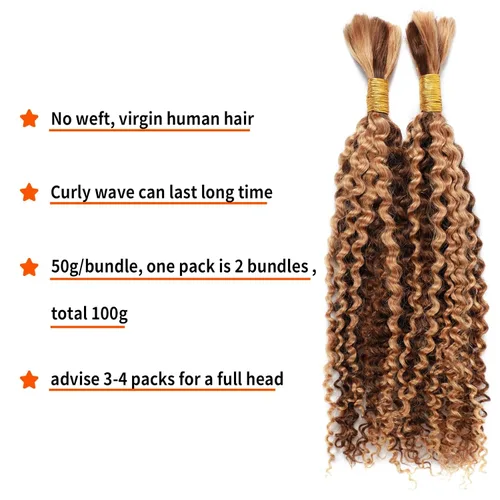 Miniatura 5 de Extensiones de cabello humano virgen brasileño para trenzar, rizado y rizado, 100% sin procesar, extensiones de cabello humano virgen brasileño