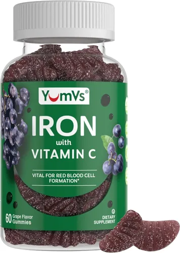 Suplemento de gomitas de hierro con vitamina C – Suplemento de hierro de 10 mg – Gomitas de gran sabor sabor a uva – Apoya la salud inmunológica y