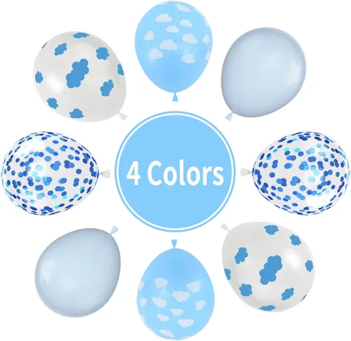 Miniatura 3 de Paready Globos de nube, 60 globos de fiesta de nubes azules y blancas con estampado de nubes, globos de látex azul bebé, globo de confeti azul