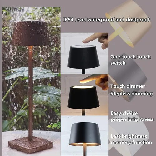 Miniatura 4 de Lámpara de escritorio inalámbrica led recargable, aluminio, regulable, adecuada para iluminación interior y exterior (negro)