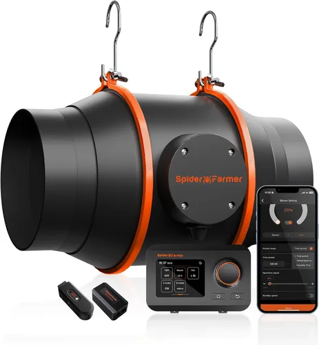 Miniatura 10 de Spider Farmer Ventilador de conducto en línea de 4 pulgadas con controlador de temperatura y humedad GGS, ventilador de escape de ventilación de 205