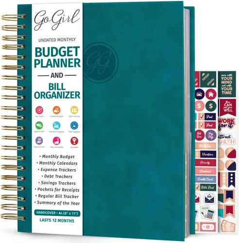 Miniatura 16 de GoGirl Planificador de presupuesto y organizador mensual de facturas, libro financiero mensual con bolsillos. Cuaderno de seguimiento de gastos