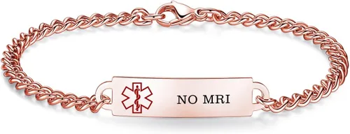 Miniatura 68 de Pulseras de identificación de alerta médica de 6.5 "-8.5" para mujeres, pulseras de emergencia médica de acero inoxidable, grabado gratuito