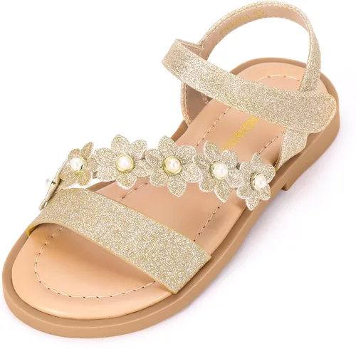 PANDANINJIA Gina - Sandalias de verano con punta abierta para niñas, zapatos planos de vestir para niñas pequeñas y grandes