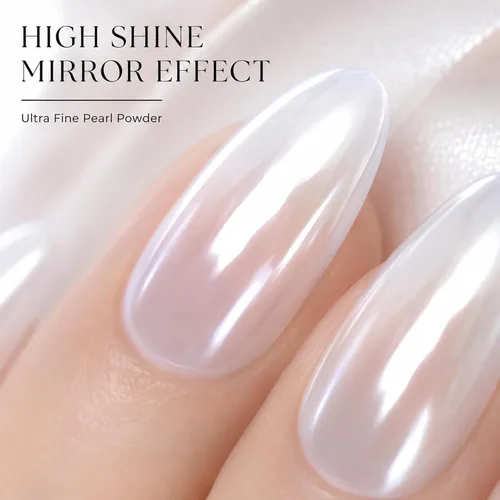 Miniatura 5 de Polvo de uñas de cromo perla para uñas de gel, polvo de uñas con efecto espejo Aurora blanco, pigmento nacarado iridiscente para arte de uñas