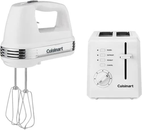 Cuisinart HM-50 Power Advantage - Batidora de mano de 5 velocidades, blanca y CPT-122 - Tostadora compacta de plástico de 2 rebanadas, color blanco