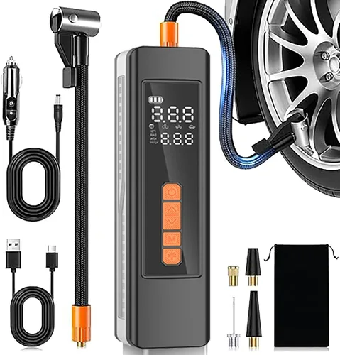 Inflador de neumáticos, compresor de aire portátil, bomba de aire rápida inalámbrica 5X para coche/motocicleta/bicicleta/bola, 150 PSI/20000 mAh