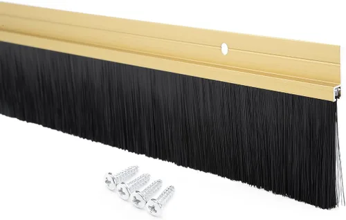 uxcell Barrido inferior de la puerta aleación de aluminio en tono dorado con cepillo suave de silicona PP negro de 2 pulgadas, 39 pulgadas x 2.6 Oro