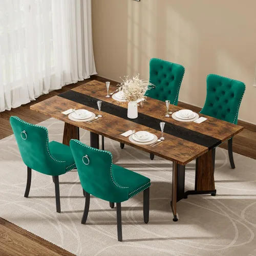 Miniatura 13 de Juego de mesa de comedor de 5 piezas con 4 sillas, mesa de comedor rectangular de madera de 71 pulgadas con sillas de comedor de terciopelo, tablero
