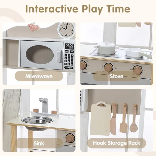 Miniatura 5 de Juego de cocina para niños, juguete de madera para niños con 12 piezas de accesorios de comida y utensilios de cocina, juego de cocina para niños