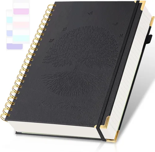 Cuaderno de espiral, cuaderno con renglones universitarios, A5, diarios de cuero de 300 páginas para escribir, cuadernos de tapa dura de 5.7" x 8.5"