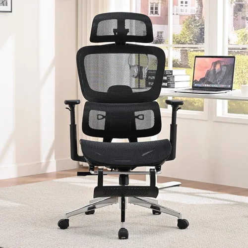 Miniatura 2 de Silla de oficina ergonómica, silla de escritorio de malla para el hogar, cómoda silla de juegos con reposapiés, ruedas, reposacabezas 2D ajustable