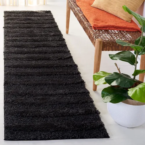 Miniatura 11 de SAFAVIEH Hi-Lo Shag Collection - Alfombra para pasillo, 2 pies 2 pulgadas x 8 pies, color beige, diseño moderno a rayas, no desprende pelusa