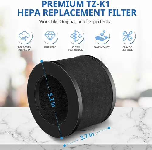 Miniatura 7 de Paquete de 2 filtros de repuesto TZ-K1 compatibles con purificador de aire FreAire, VOOPNU DH-JH12, purificador ToLife y MK01 MK06, filtros