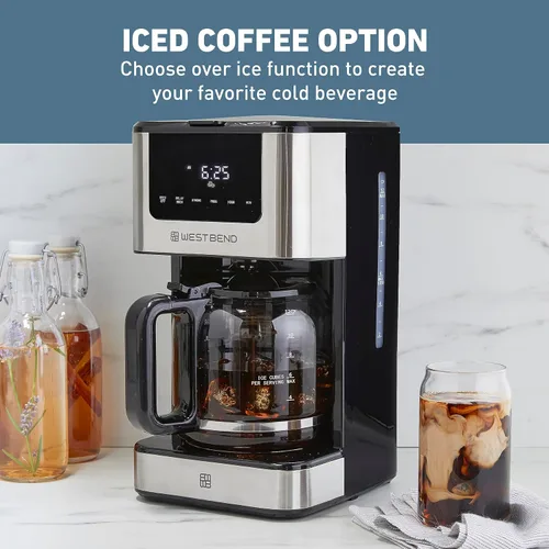 Miniatura 4 de West Bend Cafetera de goteo que prepara caliente o helado, programable con selector de fuerza de preparación, apagado automático y 6 funciones