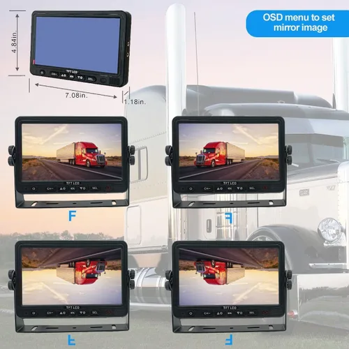 Miniatura 2 de AHD 1080P - Sistema de cámara de respaldo con monitor con cable, monitor de 7 pulgadas con 2 cámaras para tractor agrícola, camión, RV, carretilla