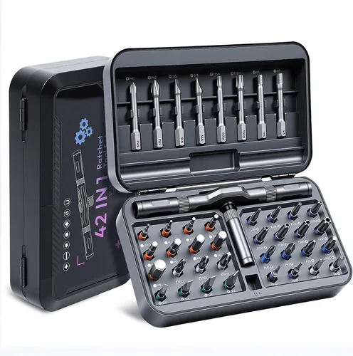 Miniatura 9 de Juego de destornilladores de trinquete, destornillador multibit 24 en 1 con engranaje de trinquete de dientes finos de 6.2°, puntas de acero S2