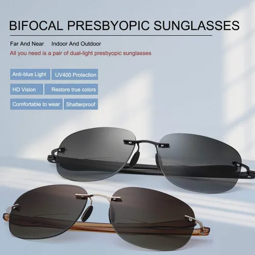 Miniatura 2 de 2 pares de lentes de lectura bifocales sin montura con protección UV400, lentes de sol con bloqueo de luz azul, ligeros para hombres y mujeres