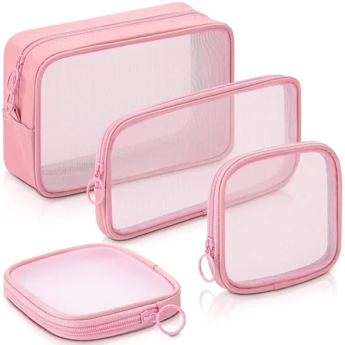 Miniatura 15 de Weewooday 4 piezas Bolsa de maquillaje de malla Bolsa de cosméticos de malla Bolsa de viaje para artículos de tocador con cremallera Mini bolsa