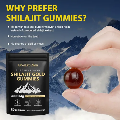 Miniatura 10 de O NATURE . ZIRAN Gomitas Shilajit para hombres y mujeres, gomitas de oro Shilajit ricas en Ashwagandha, Gokshura con más de 85 minerales, sabor