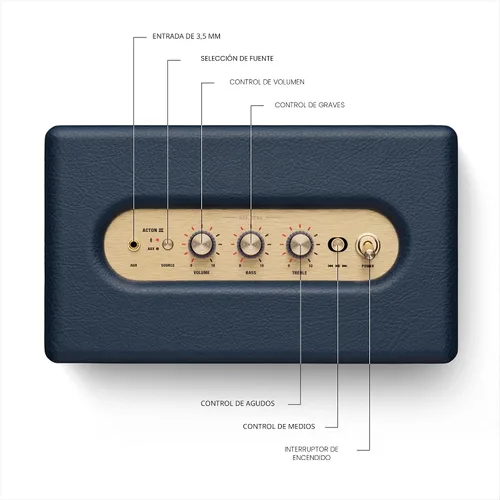 Miniatura 6 de Altavoz Marshall Acton III Bluetooth para el hogar - Sonido estéreo fuerte con controles de graves y agudos Alimentado por enchufe Entrada Azul