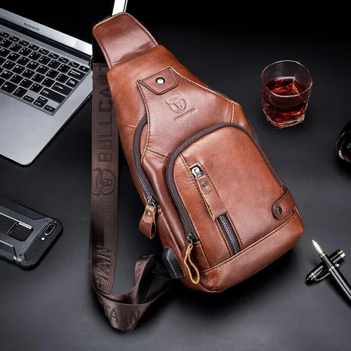 Miniatura 6 de LUKZIJAES Bolso bandolera de cuero genuino para hombre