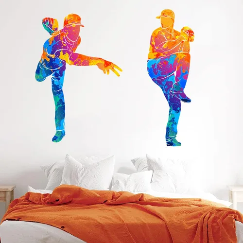 Miniatura 6 de Calcomanías coloridas para pared de jugador de béisbol, calcomanías temáticas deportivas para niños, adolescentes, habitación, sala