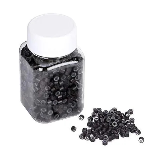 Miniatura 7 de 500 anillos de silicona con microeslabones de 0.197 in para extensiones de cabello, herramientas de microenlaces de aluminio para extensiones