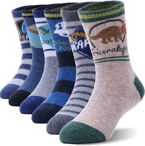 Miniatura 12 de ANTSANG Calcetines de Lana, Calcetines Térmicos Cálidos y Gruesos Tipo Crew Boot para Niños Pequeños, Niños y Niñas, 6 Pares