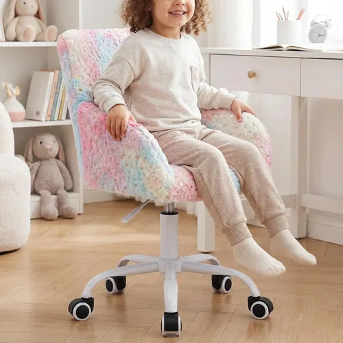 DUOMAY Silla de escritorio para niños, silla de ordenador tapizada en piel sintética colorida para niños y niñas, linda silla giratoria ajustable en
