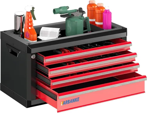 Miniatura 20 de Caja de herramientas de 4 cajones con cerradura y llaves, caja de herramientas portátil con encimera multifuncional, con forro de cajón y orificios