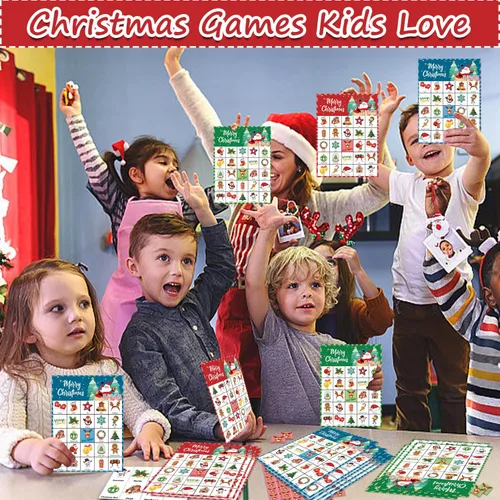 Miniatura 5 de VESPRO 46 tarjetas de juego de bingo de Navidad para 30 jugadores, juegos de fiesta de Navidad para niños, actividades en el aula