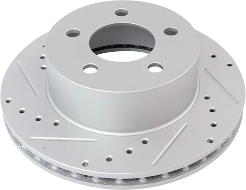 Miniatura 5 de TRQ Kit de pastillas de freno delantero y rotor de cerámica con revestimiento en G ranurado X perforado compatible con Jeep Cherokee 1990-1998