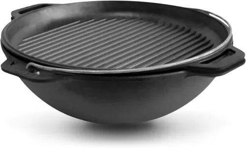 Miniatura 11 de Brizoll - Olla de horno holandés con tapa, 10.5 cuartos de galón (10 litros), juego de utensilios de cocina de hierro fundido, kazán para Plov