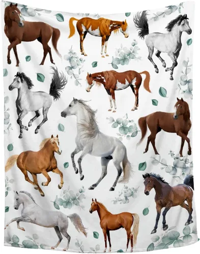 Miniatura 13 de Mantas de Caballo Regalos para Niñas y Niños, Manta de Franela Floral Ultra Suave para Decoración de Sofá/Sofá/Viajes/Campamento, Regalos