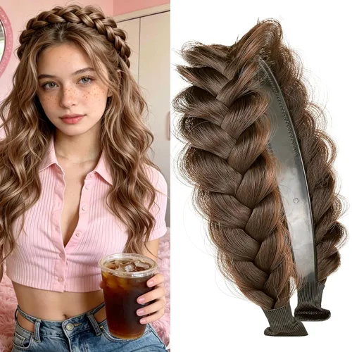 Miniatura 19 de Diadema ancha trenzada para el cabello, accesorios para el cabello, banda elástica antideslizante para mujeres y niñas (amarillo claro)
