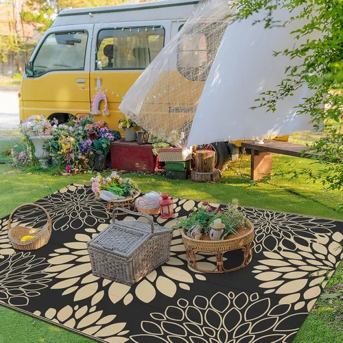 Miniatura 5 de Ileading Alfombra impermeable para exteriores de 5 x 8 pies, reversible, de paja de plástico, portátil, para interiores y exteriores, caravana