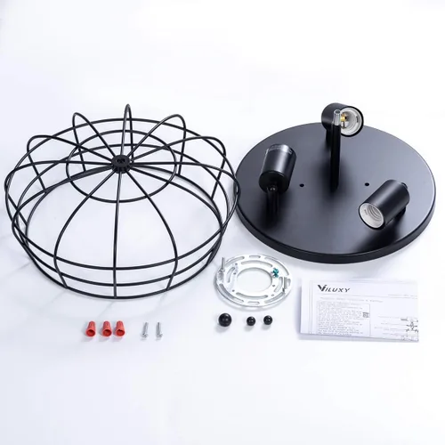 Miniatura 9 de VILUXY Lámpara de techo industrial negra semiempotrada de 3 luces rústicas con jaula de metal para cocina, sala de estar, comedor, dormitorio