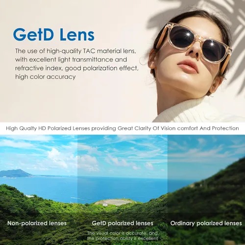 Miniatura 7 de GetD Lentes de sol inteligentes, lentes polarizados redondos Bluetooth para mujeres y hombres con altavoz, gafas de música, traductor AI, duración