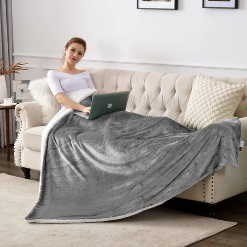 Miniatura 3 de SOCHOW Manta de forro polar Sherpa de doble cara, súper suave, lujosa manta de felpa, tamaño queen, 228.6 x 228.6 cm, gris