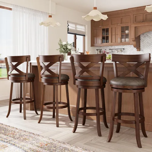 Miniatura 15 de ALPHA HOME Taburetes de bar giratorios con respaldo, 26 pulgadas, juego de 2, taburetes de bar de madera, sillas de bar de 360 grados con patas