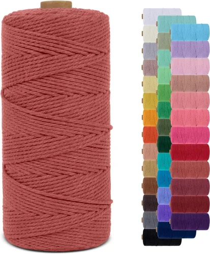 Miniatura 24 de Cuerda de macramé de 0.079 in para 219 yardas, cuerda de algodón natural para manualidades, hilo de cuerda de macramé de colores para colgar