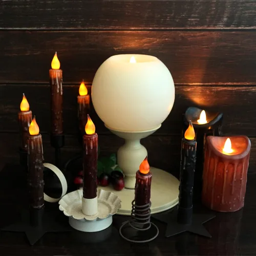Miniatura 4 de CVHOMEDECO. Velas de cera real sumergidas a mano, funciona con pilas, temporizador, velas cónicas sin llama primitivas del país, 6-3/4 pulgadas