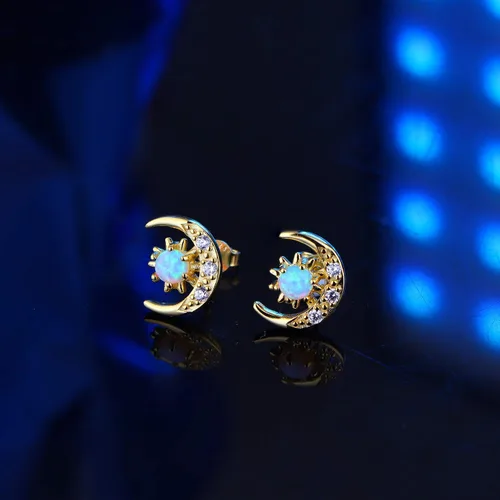 Miniatura 5 de Milacolato Pendientes de plata de ley 925 con ópalo chapado en oro de 18 quilates con circonita cúbica y media luna y estrella para mujer