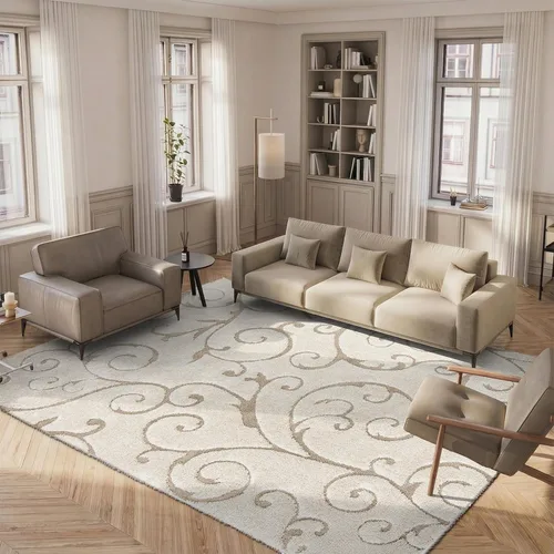 SAFAVIEH Alfombra 11x15 - Colección Florida Shag - Grande - Crema y Beige, Diseño de Pergamino, Sin Desprendimiento y Fácil de Limpiar, Pila de