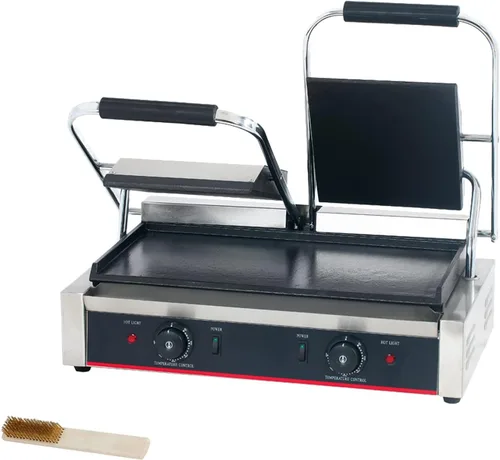 Miniatura 7 de Prensa de panini comercial con parrilla estriada Sandwichera eléctrica de contacto único (Gran superficie lisa superior e inferior)