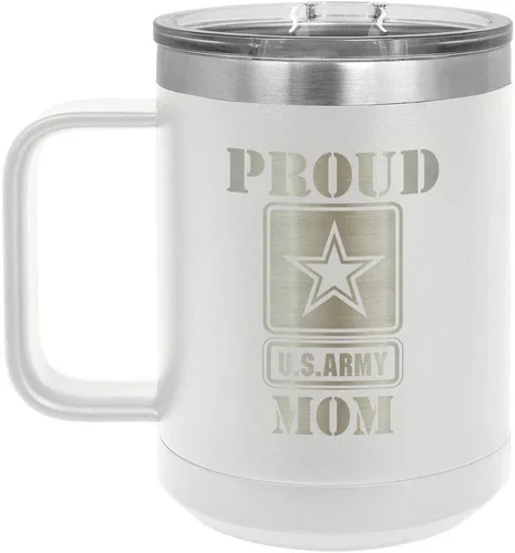 Miniatura 18 de PROUD ARMY MOM BLACK Taza de café de 15 oz con tapa deslizante Taza de café de viaje aislada Ideas de regalos del día de la madre de hijo o hija