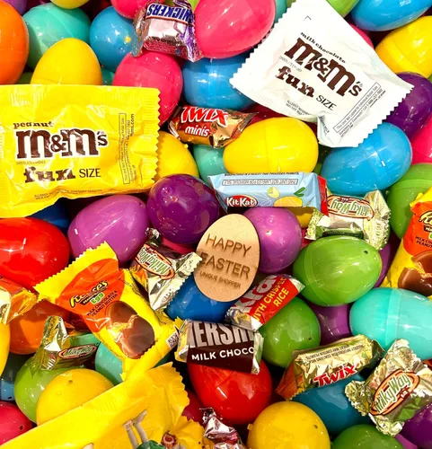 Miniatura 3 de Huevos de Pascua de plástico con caramelo de chocolate prellenados con ficha de huevo de Unique Shopper gratis (25)